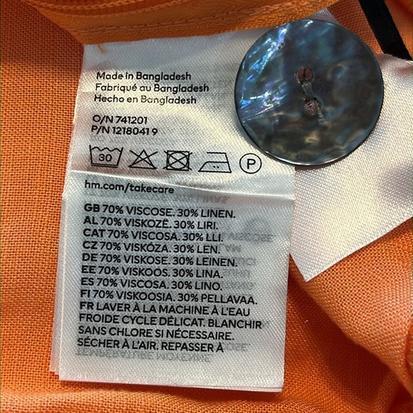 H&M Linen Viscose Orange Faux Wrap Long Column Skirt Shell Button Bright Sz 14 - Picture 11 of 12